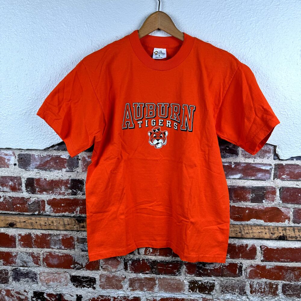 Vintage Auburn Tigers Shirt Size Medium Orange Short Sleeve Football Sports NCAA